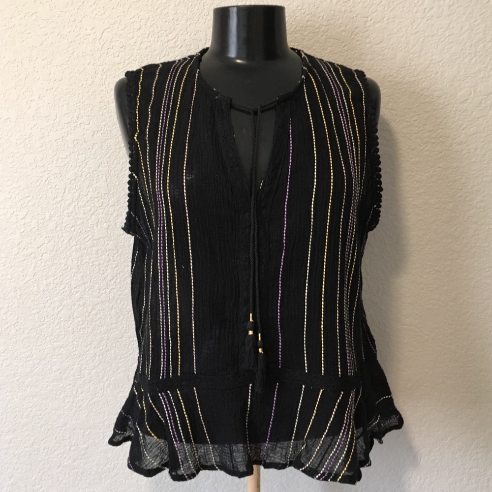 Michael Stars 🌟 Black v neck peplum pin stripe